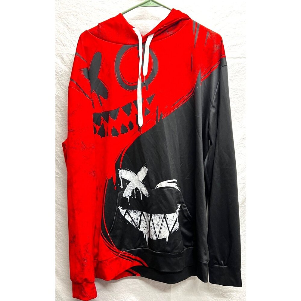 Red Black Mens Modern Graphic Pattern Long Sleeve Relax Fit Pullover Hoodie
